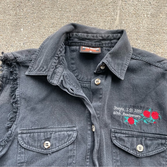 Vintage Sturgis 2000 60th Anniversary Black Hills M Denim Button Up Shirt Top - Picture 4 of 11
